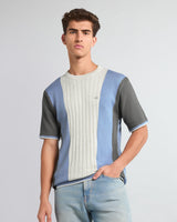 Formora Cream With Blue Knitted Cotton T-Shirt