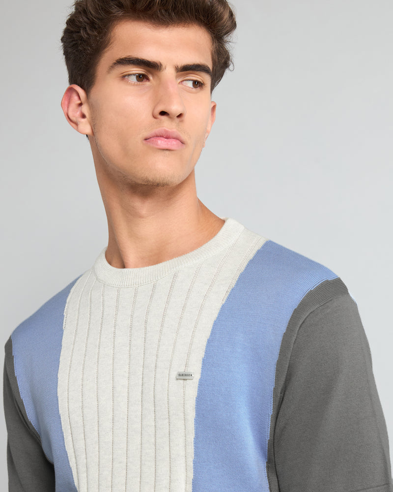Formora Cream With Blue Knitted Cotton T-Shirt