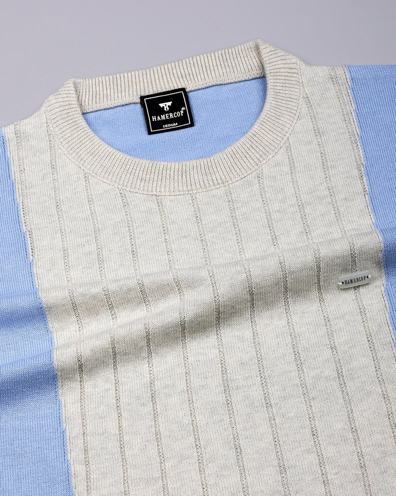 Formora Cream With Blue Knitted Cotton T-Shirt