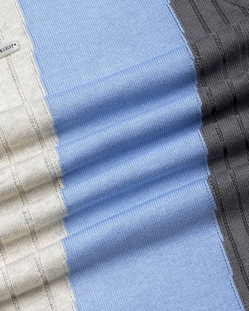 Formora Cream With Blue Knitted Cotton T-Shirt