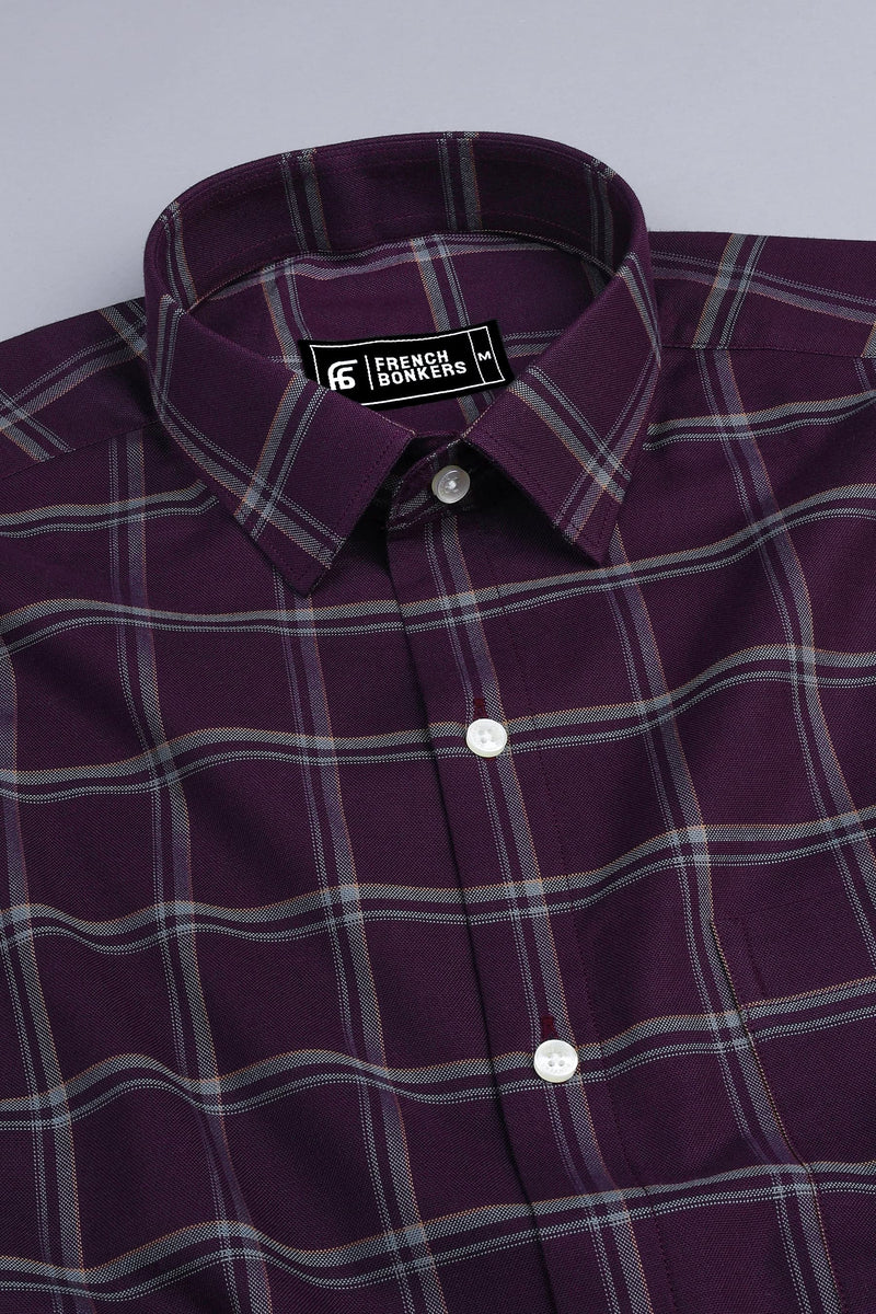 Wine red with white windowpane check shirt – Hamercop