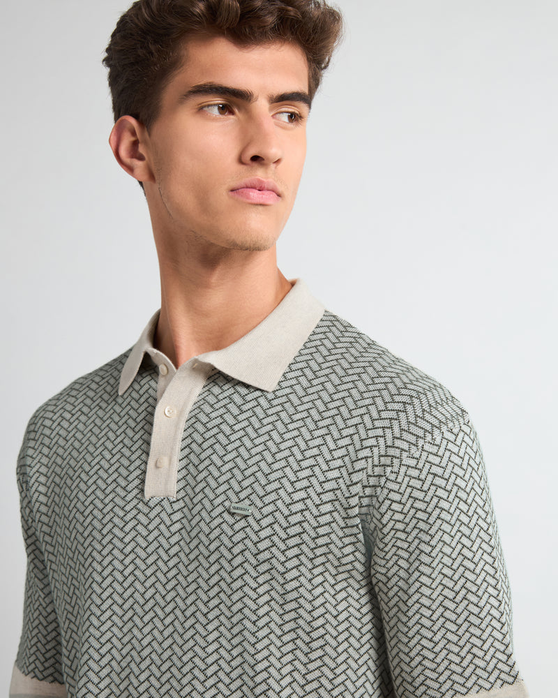 Loomiza Cream With Green Knitted Cotton Polo T-Shirt