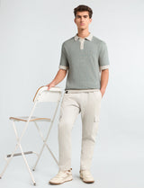 Loomiza Cream With Green Knitted Cotton Polo T-Shirt