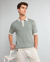 Loomiza Cream With Green Knitted Cotton Polo T-Shirt
