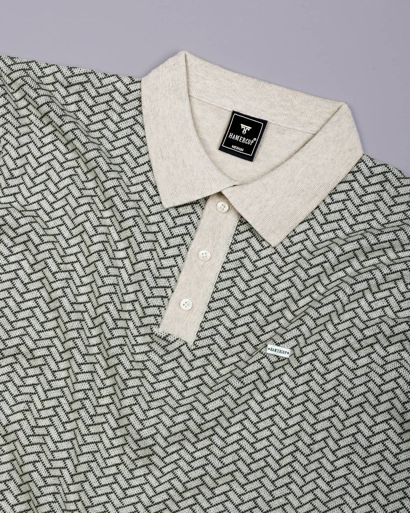 Loomiza Cream With Green Knitted Cotton Polo T-Shirt