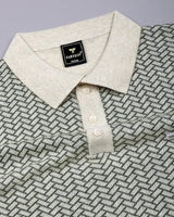 Loomiza Cream With Green Knitted Cotton Polo T-Shirt