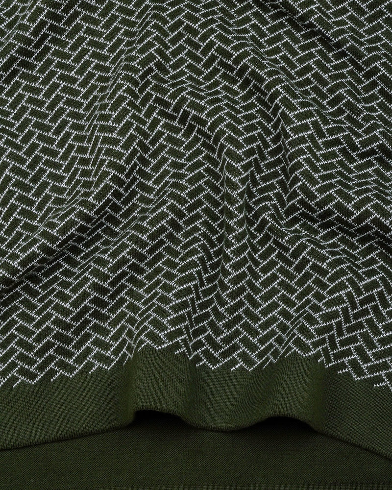 Loomiza Green with White Knitted Cotton Polo T-Shirt