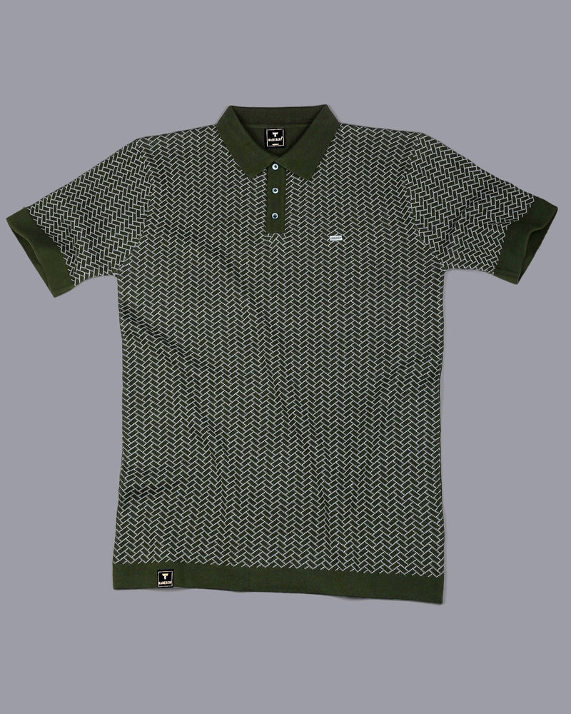 Loomiza Green with White Knitted Cotton Polo T-Shirt