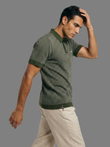 Loomiza Green with White Knitted Cotton Polo T-Shirt