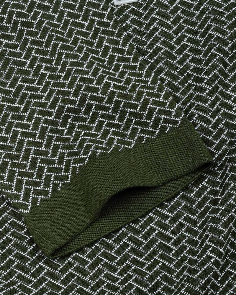 Loomiza Green with White Knitted Cotton Polo T-Shirt