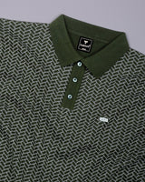 Loomiza Green with White Knitted Cotton Polo T-Shirt
