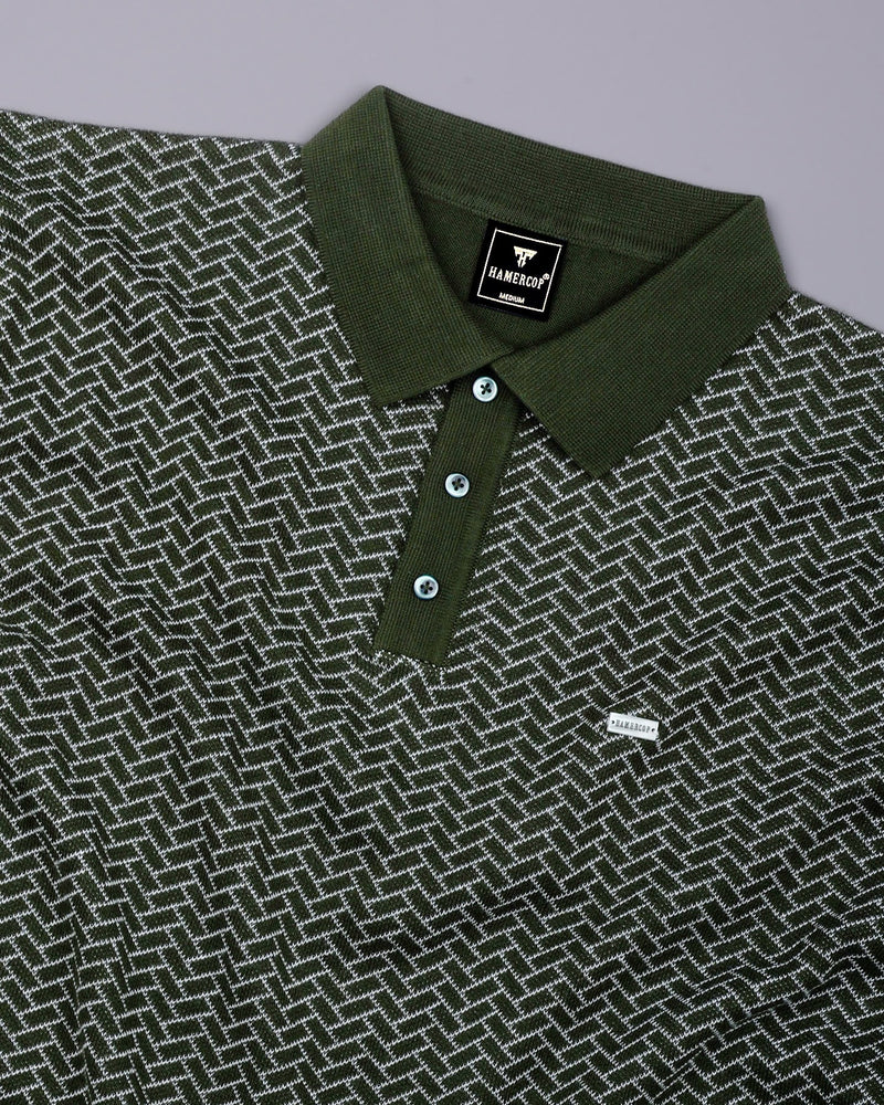 Loomiza Green with White Knitted Cotton Polo T-Shirt