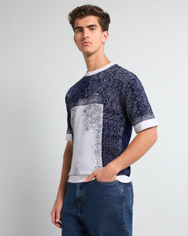 Bloom Navyblue With White Knitted Cotton T-Shirt