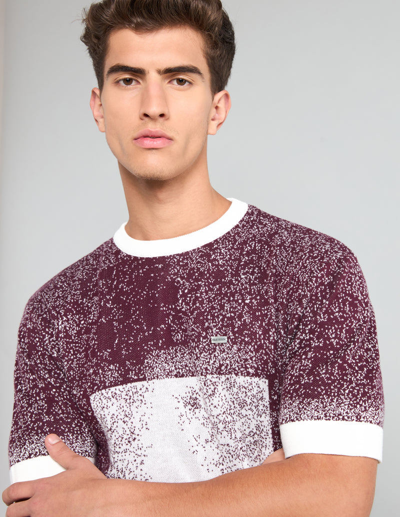 Bloom Wine Purple With White Knitted Cotton T-Shirt