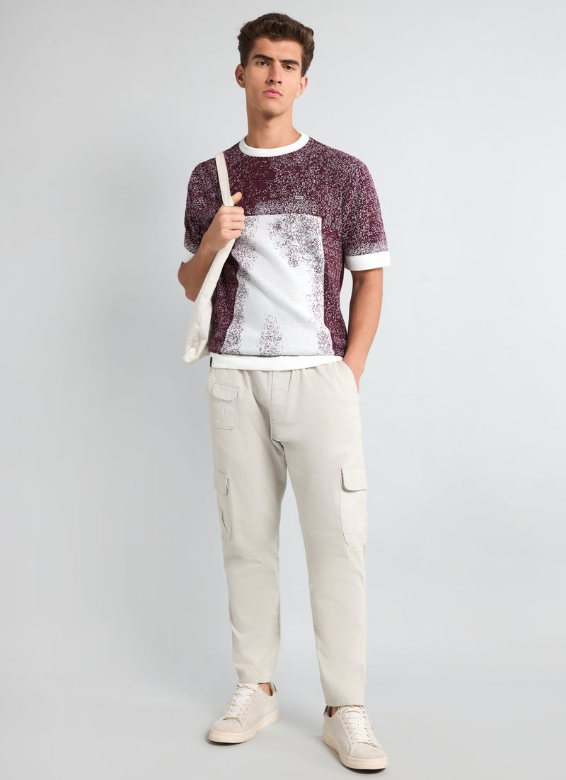 Bloom Wine Purple With White Knitted Cotton T-Shirt