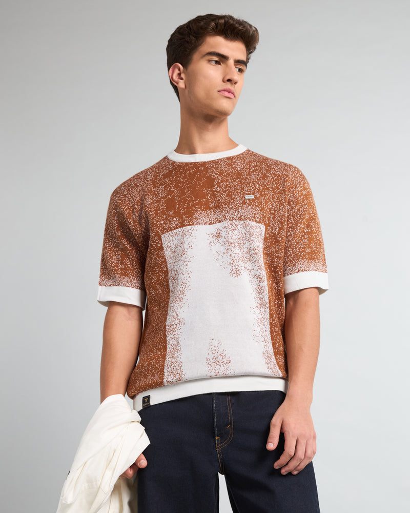 Bloom Mustard Brown With White Knitted Cotton T-Shirt