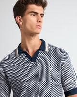 Tuna Blue With White Knitted Cotton Polo T-Shirt