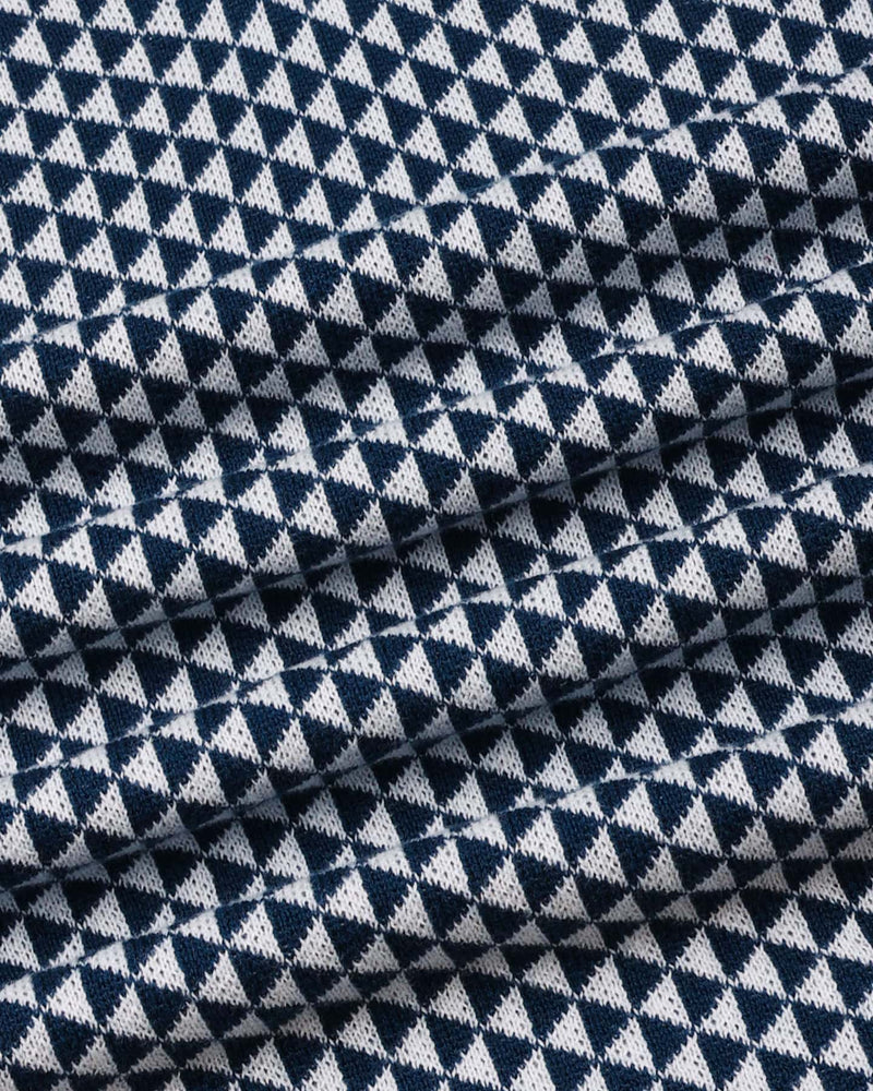 Tuna Blue With White Knitted Cotton Polo T-Shirt