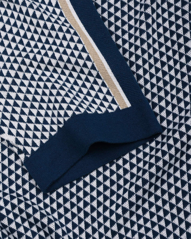 Tuna Blue With White Knitted Cotton Polo T-Shirt