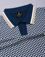 Tuna Blue With White Knitted Cotton Polo T-Shirt