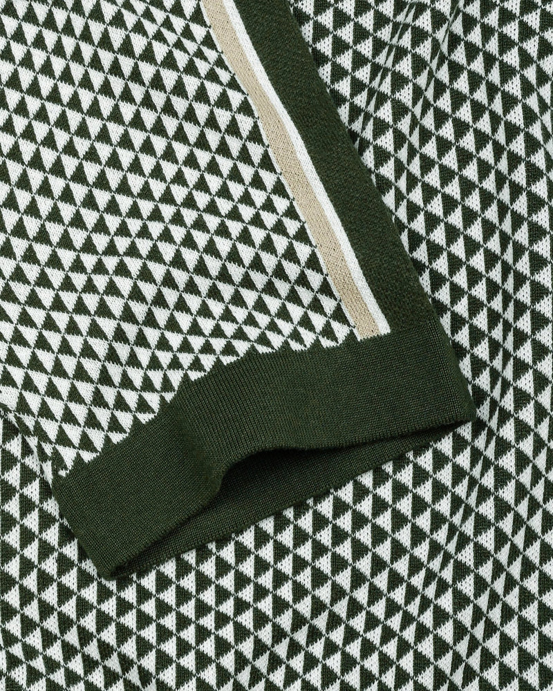 Tuna Green With White Knitted Cotton Polo T-Shirt