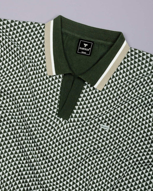 Tuna Green With White Knitted Cotton Polo T-Shirt