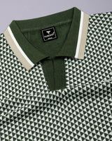Tuna Green With White Knitted Cotton Polo T-Shirt
