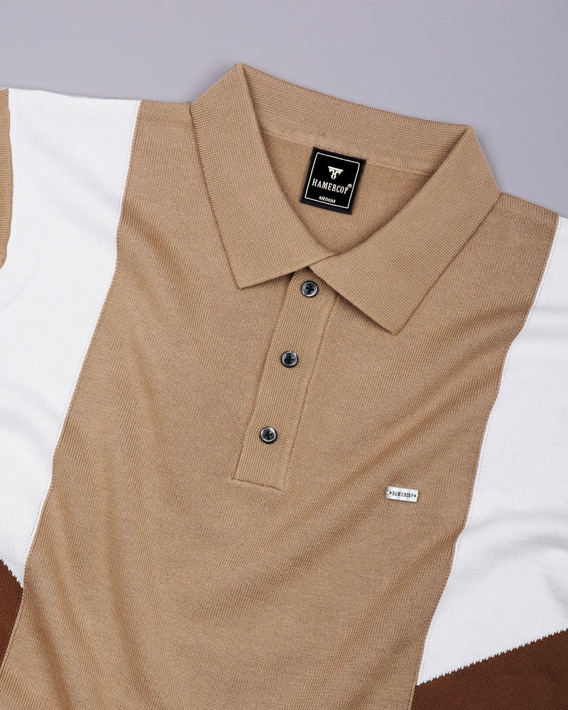 Ashton Cream With White Knitted Cotton Polo T-Shirt