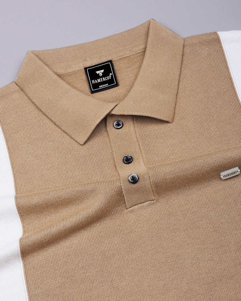 Ashton Cream With White Knitted Cotton Polo T-Shirt