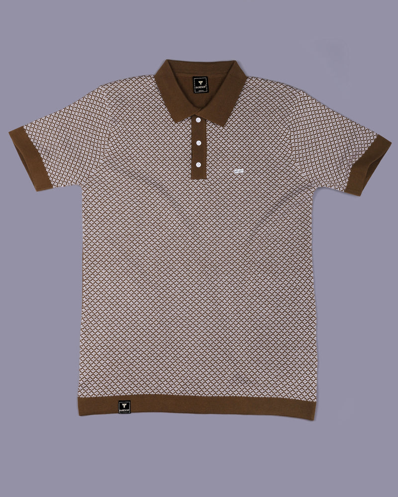 Formin Peanut Brown Knitted Cotton Polo T-Shirt