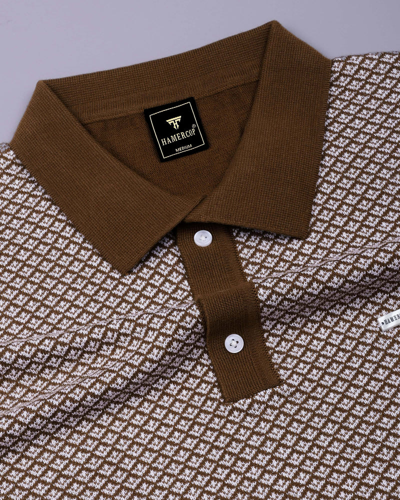 Formin Peanut Brown Knitted Cotton Polo T-Shirt