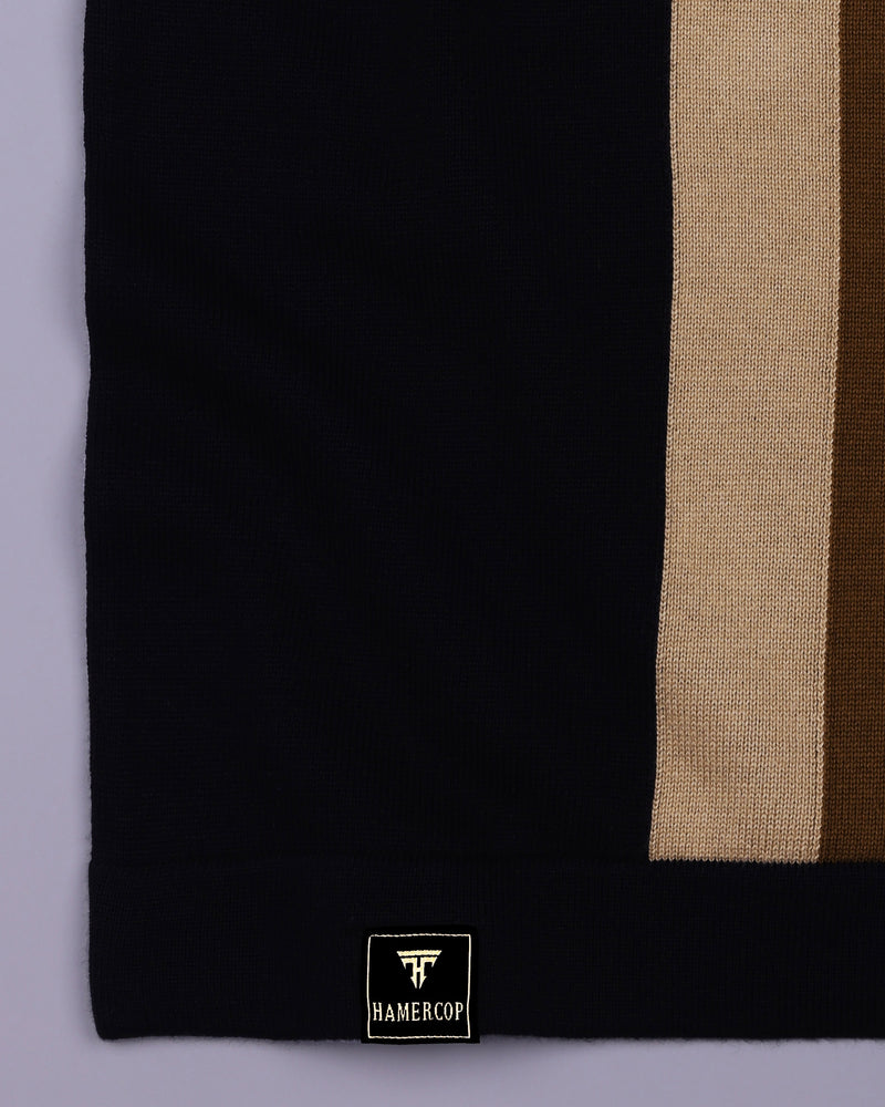 Kelvin Black Knitted Cotton Zipper Polo Designer T-Shirt