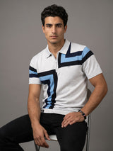 Kelvin Ivory Cream Melange Knitted Zipper Polo Designer T-Shirt