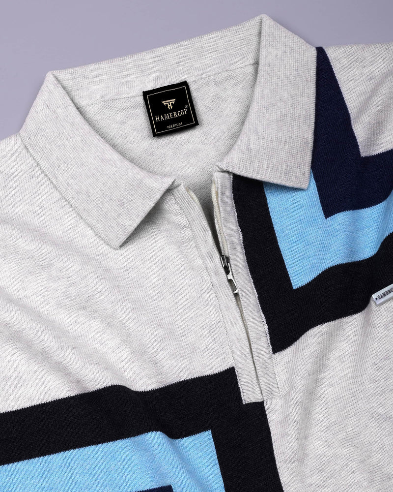 Kelvin Ivory Cream Melange Knitted Zipper Polo Designer T-Shirt