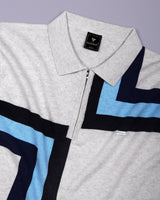 Kelvin Ivory Cream Melange Knitted Zipper Polo Designer T-Shirt