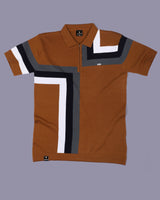 Kelvin Mustard Brown Knitted Cotton Zipper Polo Designer T-Shirt
