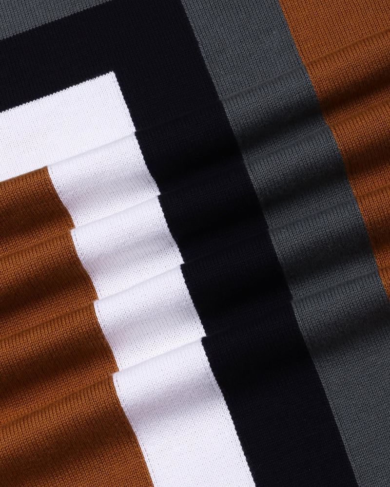 Kelvin Mustard Brown Knitted Cotton Zipper Polo Designer T-Shirt