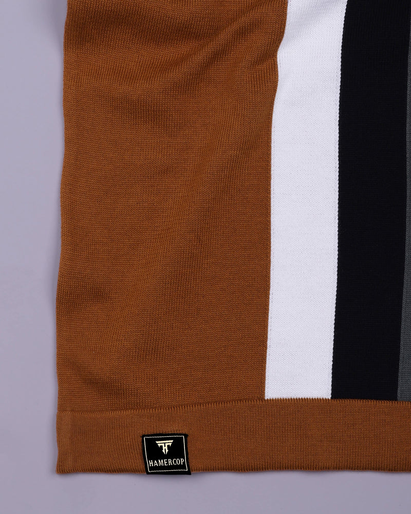 Kelvin Mustard Brown Knitted Cotton Zipper Polo Designer T-Shirt