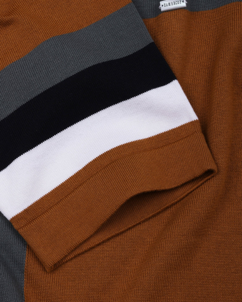 Kelvin Mustard Brown Knitted Cotton Zipper Polo Designer T-Shirt