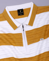 Eclair Turmeric Yellow Knitted Cotton Zipper Polo T-Shirt