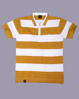 Eclair Turmeric Yellow Knitted Cotton Zipper Polo T-Shirt