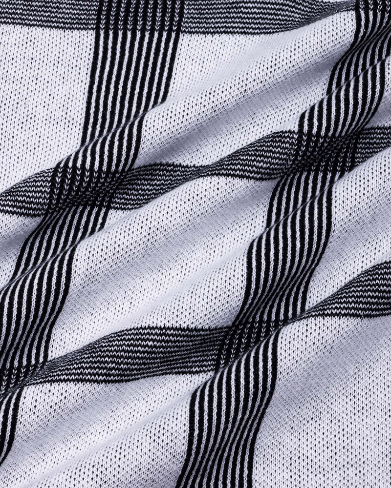 Zota White With Black Check Knitted Cotton Polo T-Shirt