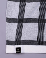 Zota White With Black Check Knitted Cotton Polo T-Shirt