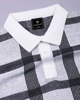 Zota White With Black Check Knitted Cotton Polo T-Shirt
