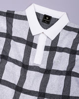 Zota White With Black Check Knitted Cotton Polo T-Shirt