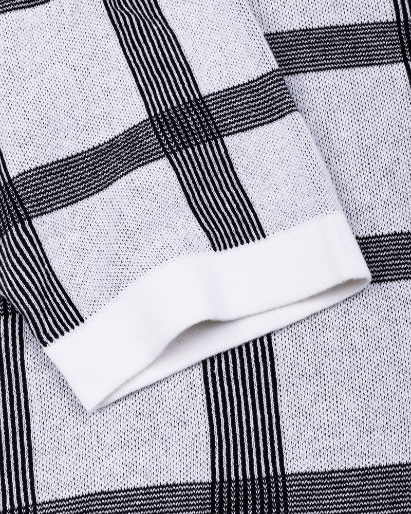 Zota White With Black Check Knitted Cotton Polo T-Shirt