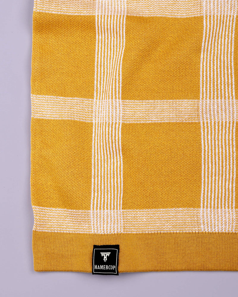 Zota Yellow With White Check Knitted Cotton Polo T-Shirt