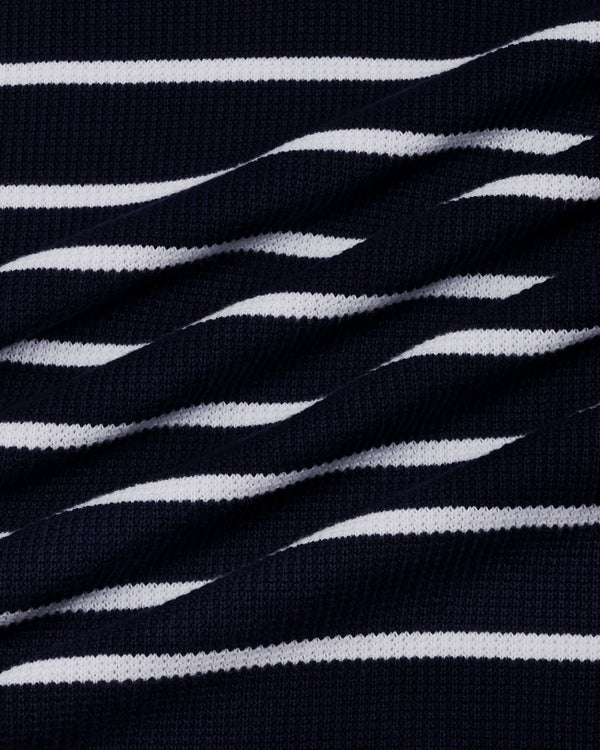 Selvin Blue With White Stripe Knitted Cotton Polo T-Shirt