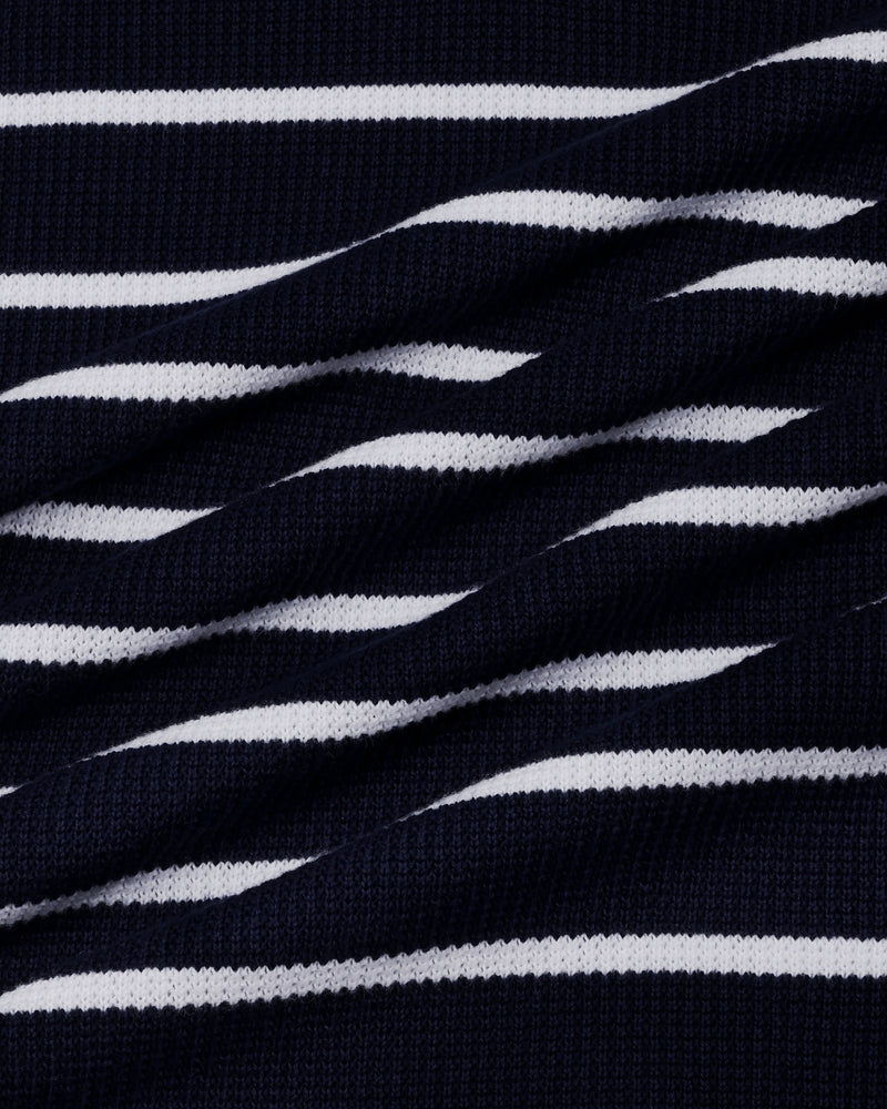 Selvin Blue With White Stripe Knitted Cotton Polo T-Shirt