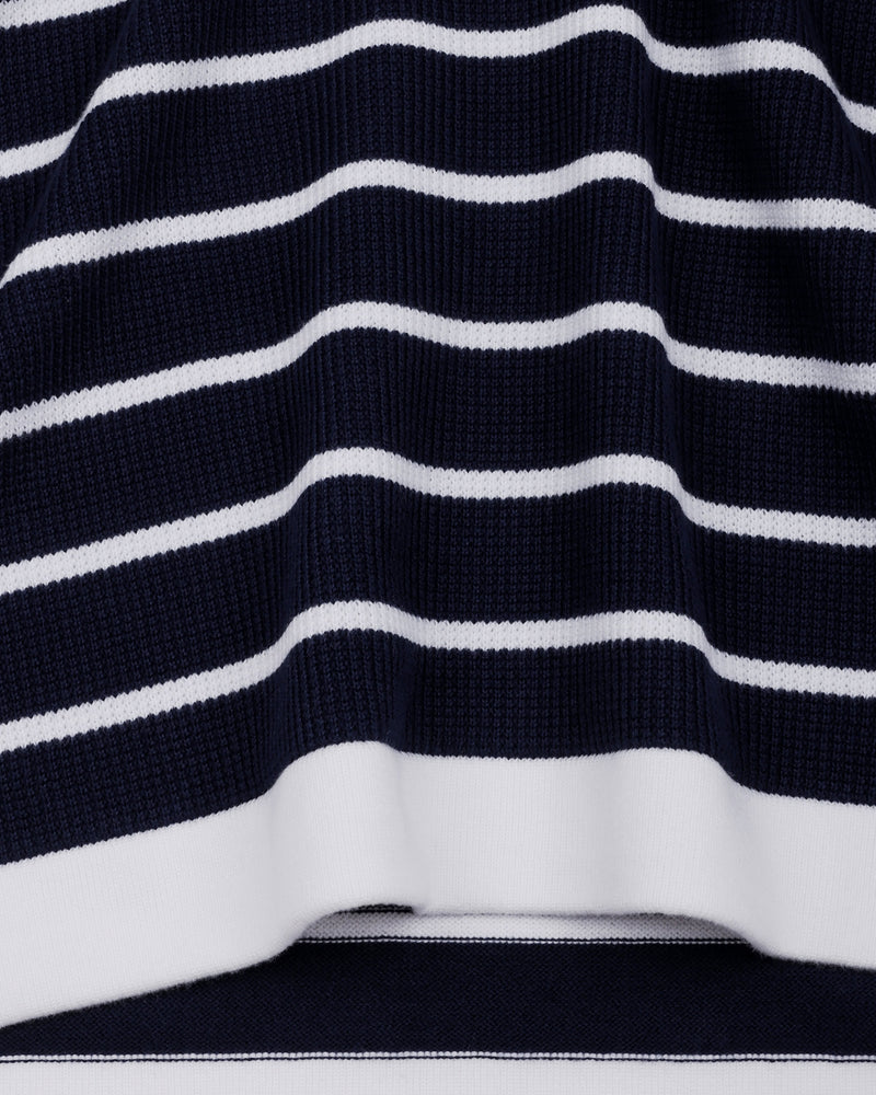 Selvin Blue With White Stripe Knitted Cotton Polo T-Shirt